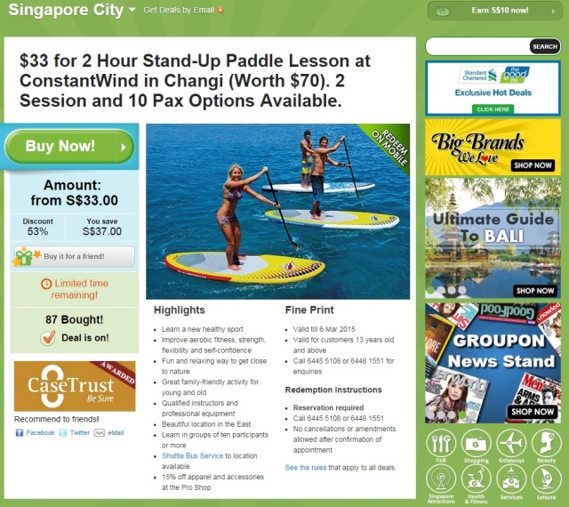 Groupon: Stand Up Paddle 